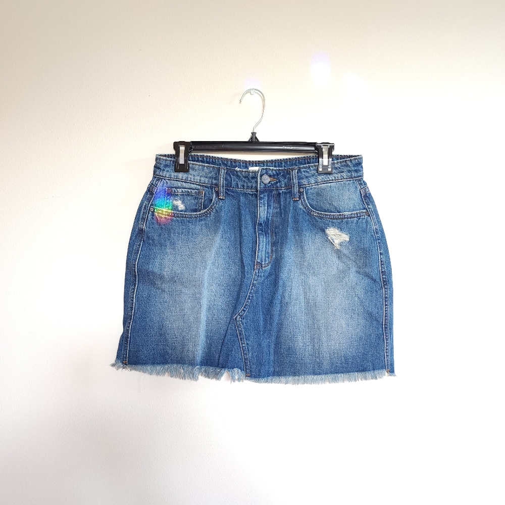 BP Denim Frayed Hem Mini Skirt
